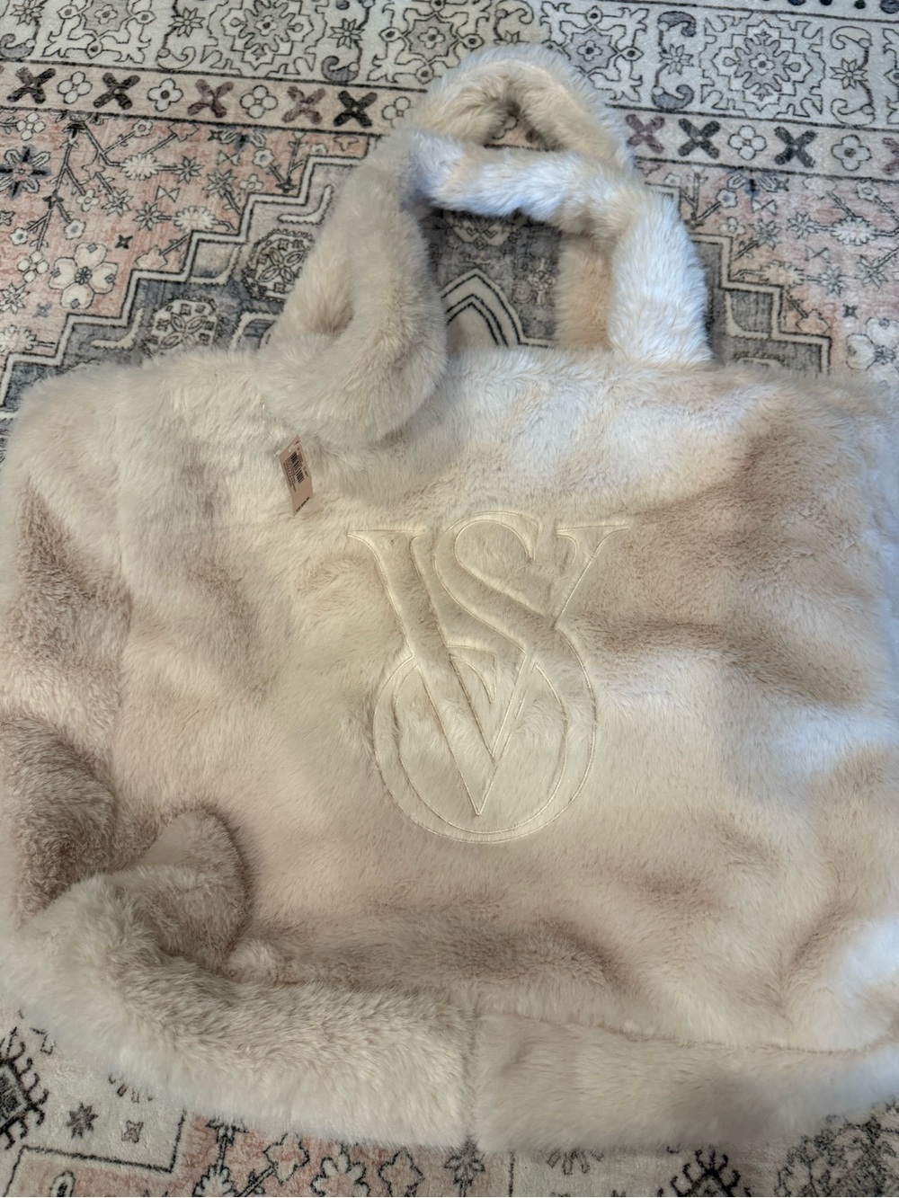 Victoria's Secret Plush Faux Fur Tote Bag in Light Beige